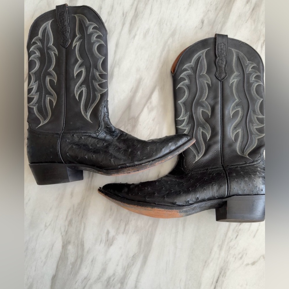 Real Ostrich Leather Nocona Men’s Black Western Cowboy Boots Sz 13